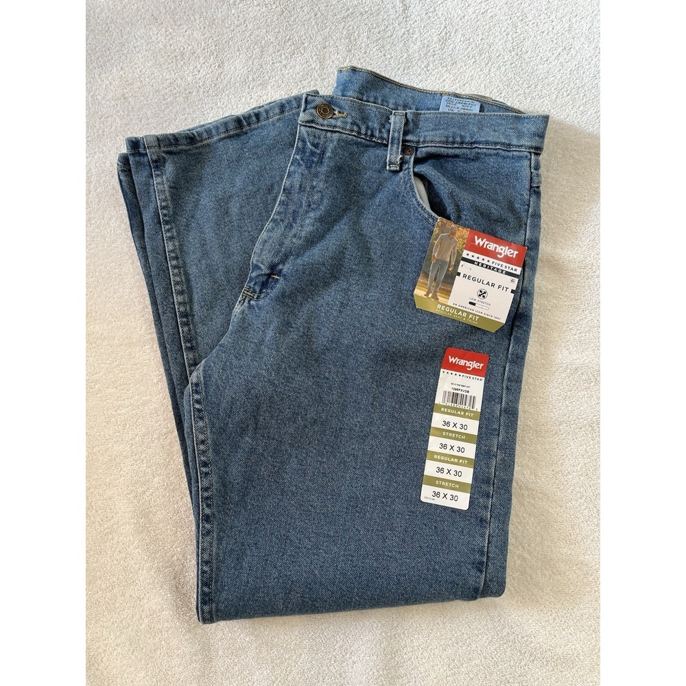 NWT Wrangler 5 Star Heritage Men 36x30‎ Relaxed Fit Stretch Jeans Premium Denim